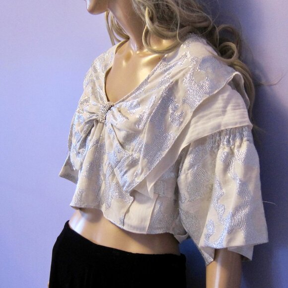IRO ORTI Gorgeous silver/ecru silk linen cropped COCKTAIL PARTY TOP NWT $595 - Picture 2 of 11